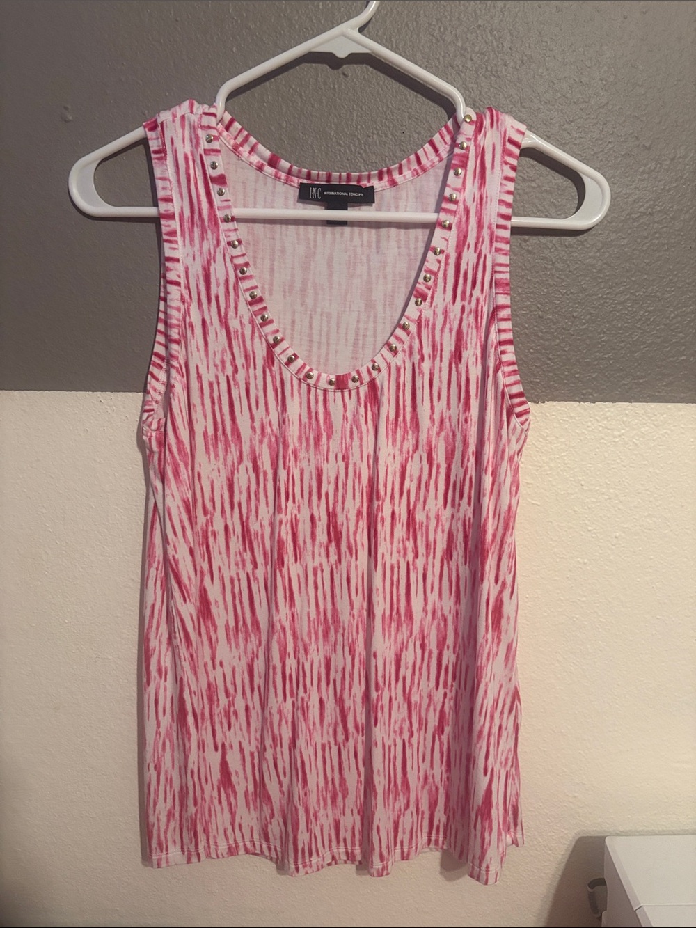 INC International Concepts Pink Patterned Studded Scoop Tank